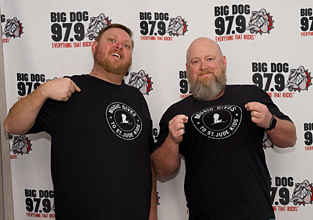 Chris and Bobby showing off Music Gives to St. Jude Kids shirts